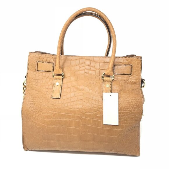 MICHAEL Michael Kors Hamilton Large Tote Handbag Mocha Gold Hardware Croc - Picture 7 of 16